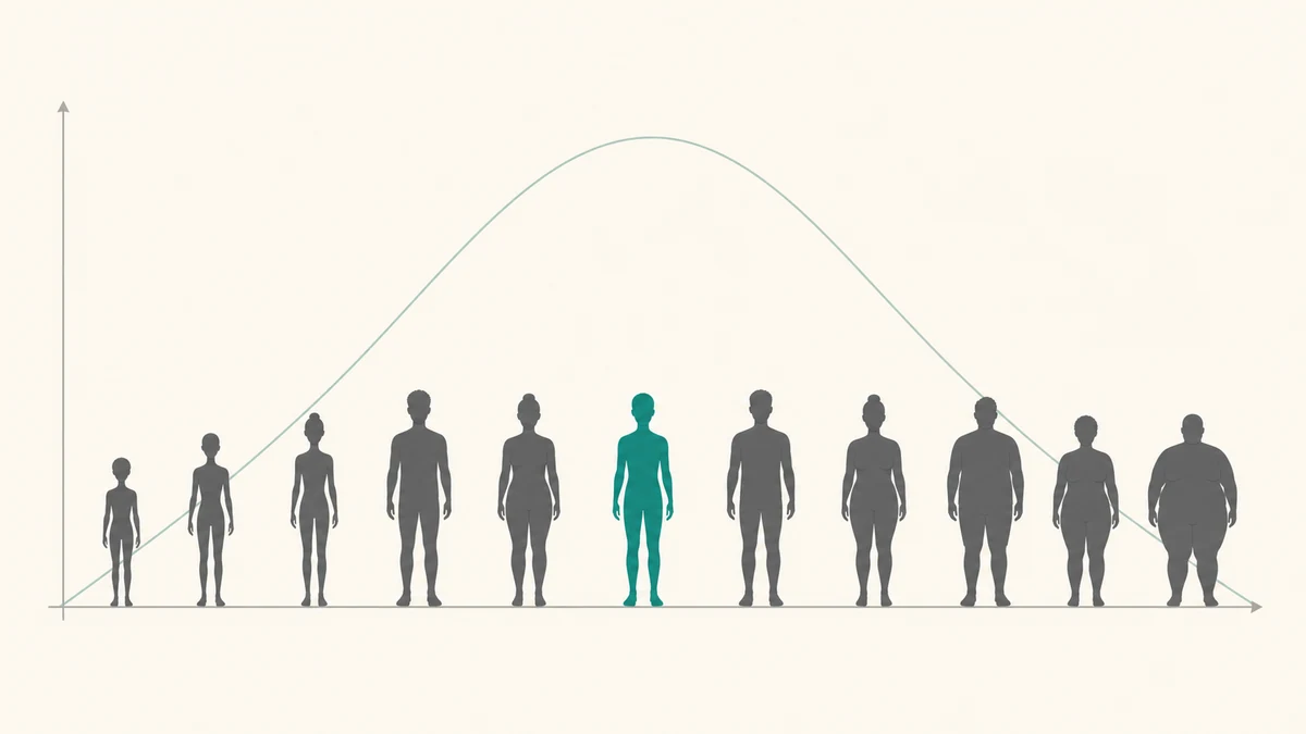 Bell curve illustrating that Quetelet's index was built to describe population averages, not score individual health